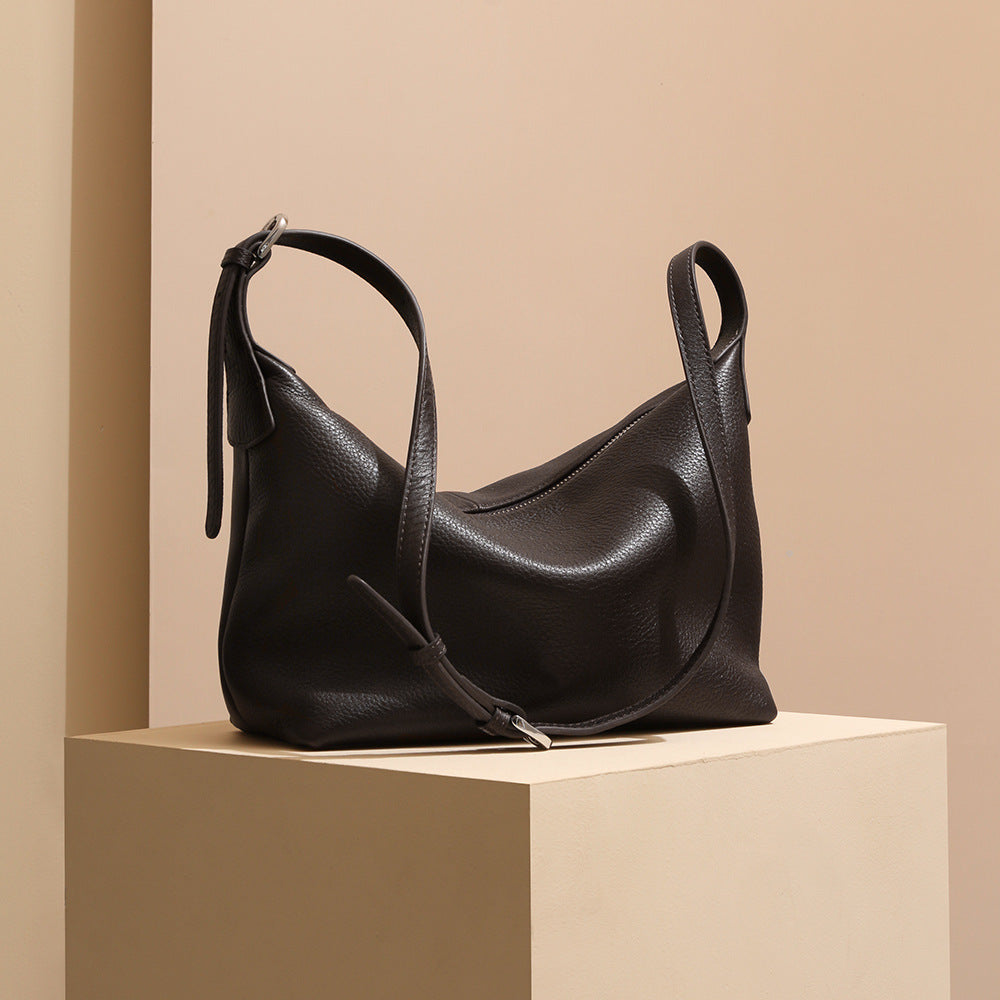 Large Genuine Leather Hobo Dumpling Shoulder Bag