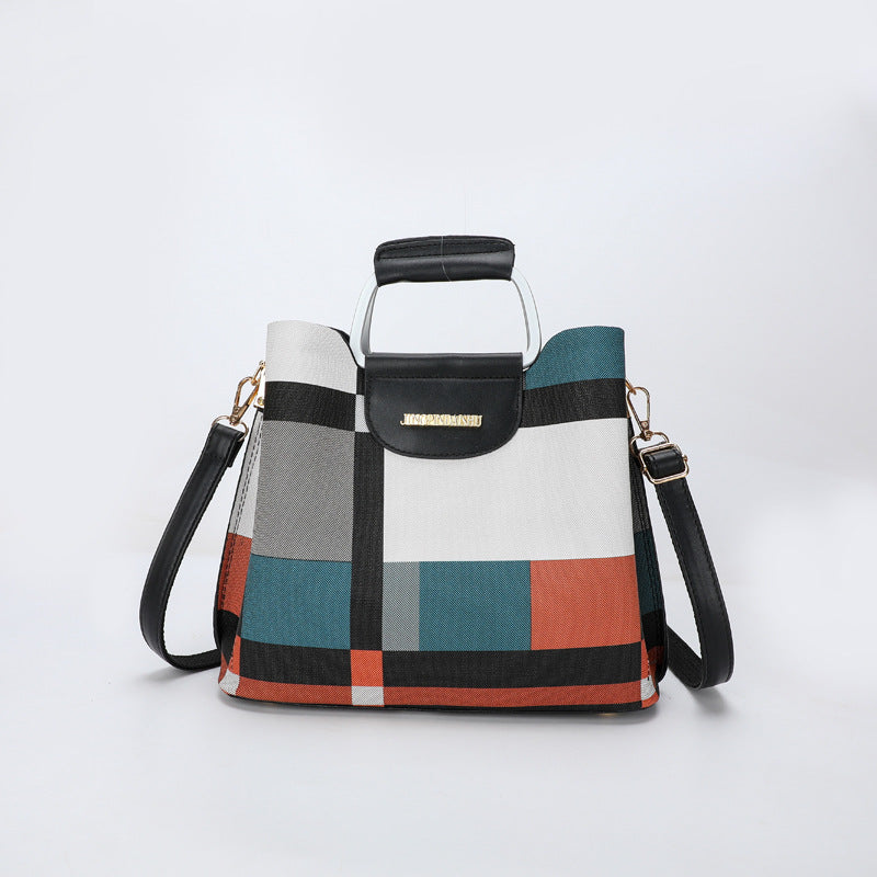 Striped Plaid Multi-Compartment Crossbody Bag