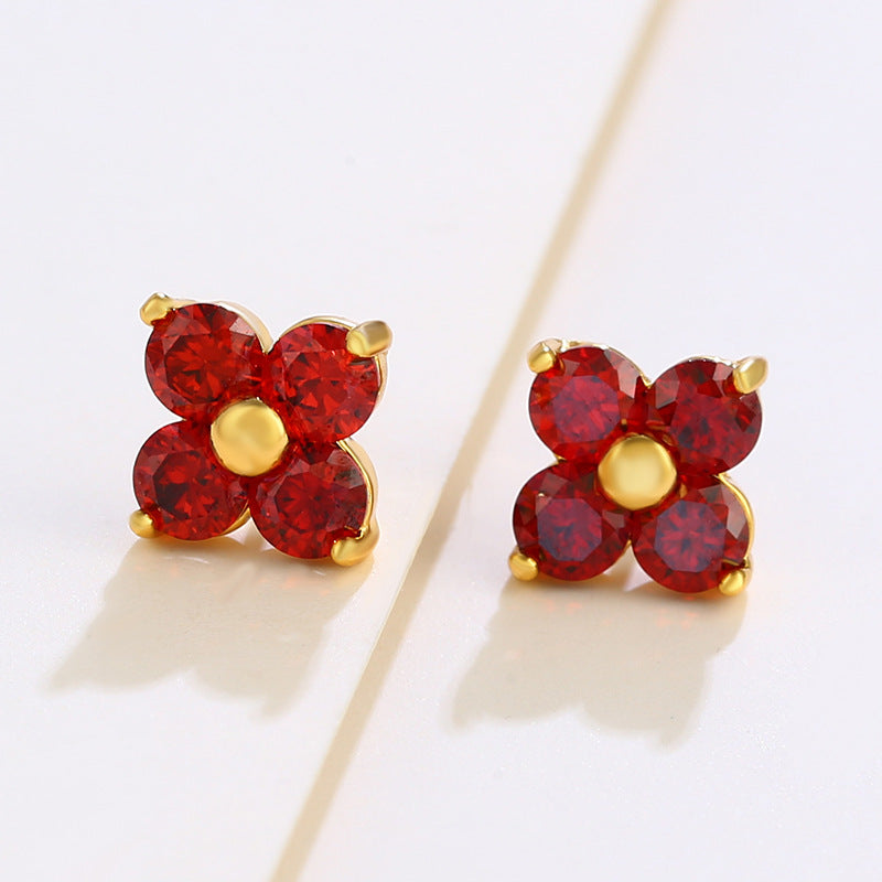 Red Four-Leaf Flower Earrings