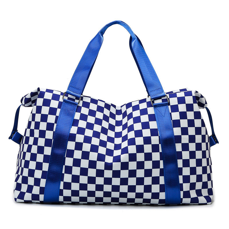 Plaid Oxford Gym Bag with Dry and Wet Separation