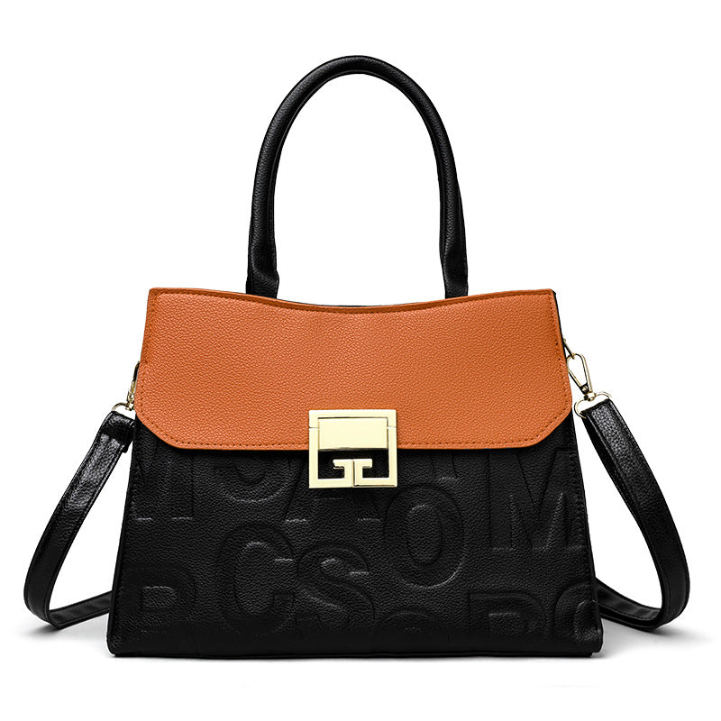 Contrast Stitch Soft Leather Large Shoulder Tote