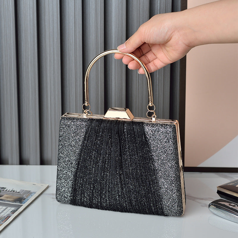 Glitter Drape Pleat Evening Clutch Bag