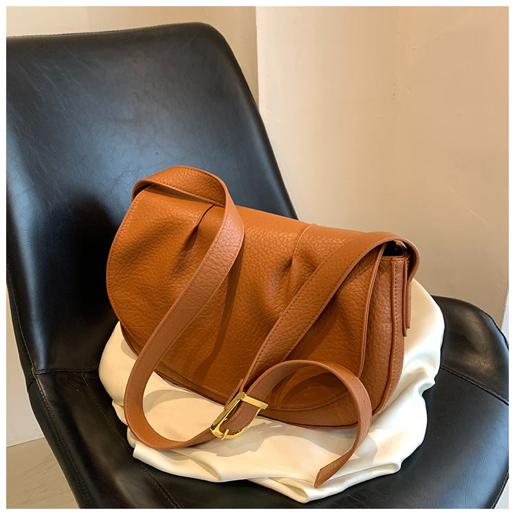 Textured Pleated Autumn Saddle Shoulder Messenger