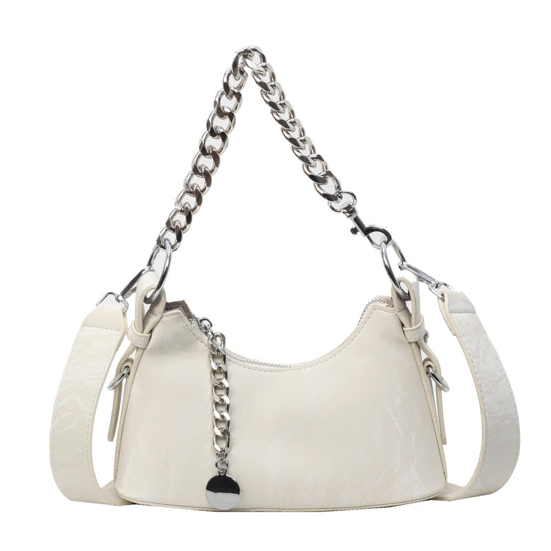 French Textured Underarm Bag with Chain Strap