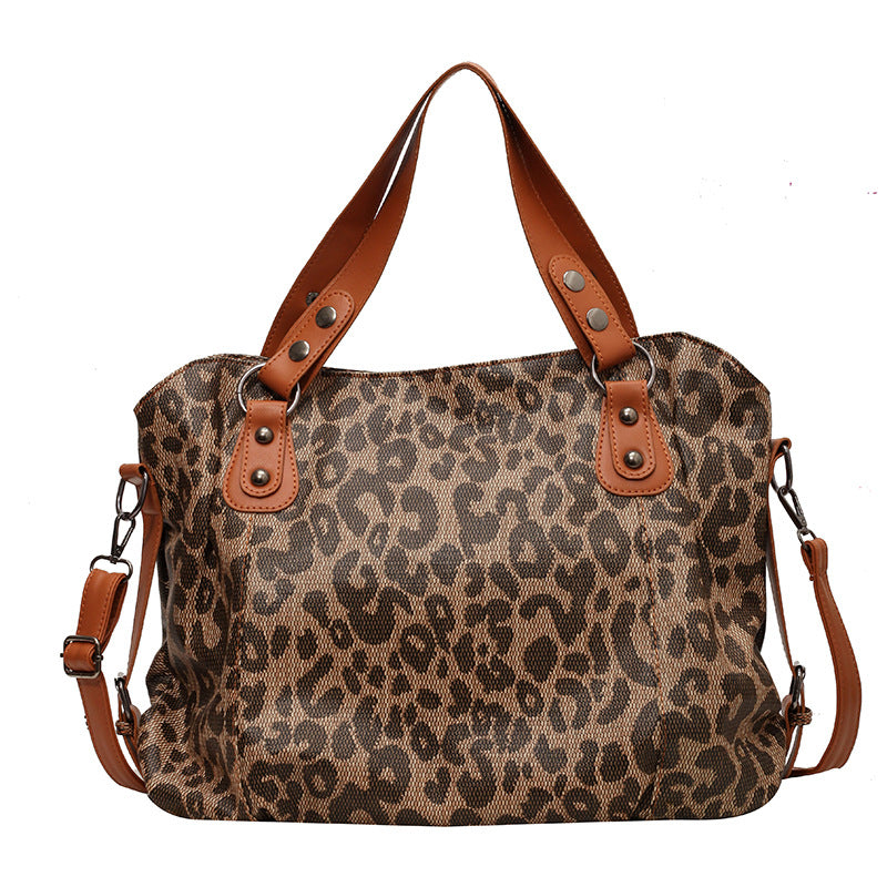 Leopard Print Contrast Large Winter Tote Bag