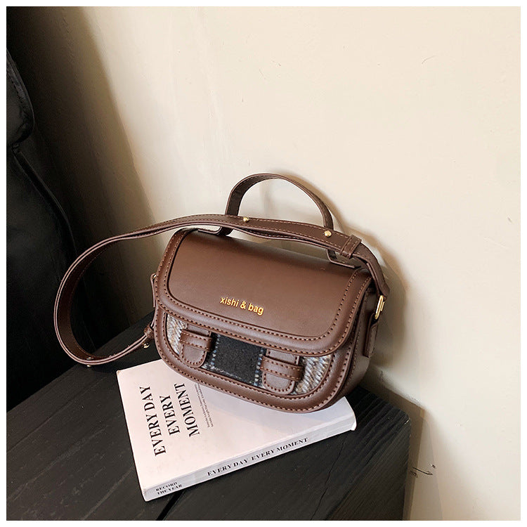 Contrast Multi-Material Saddle Denim Wool Crossbody