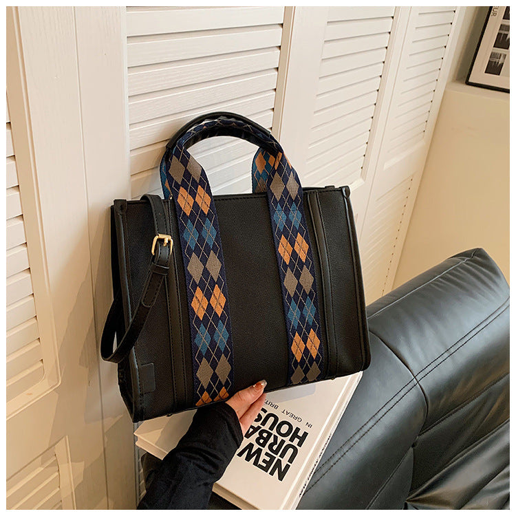 Autumn Contrast Color Canvas Commuter Shoulder Tote