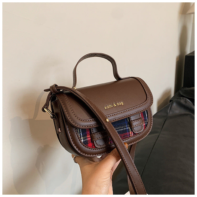 Contrast Multi-Material Saddle Denim Wool Crossbody