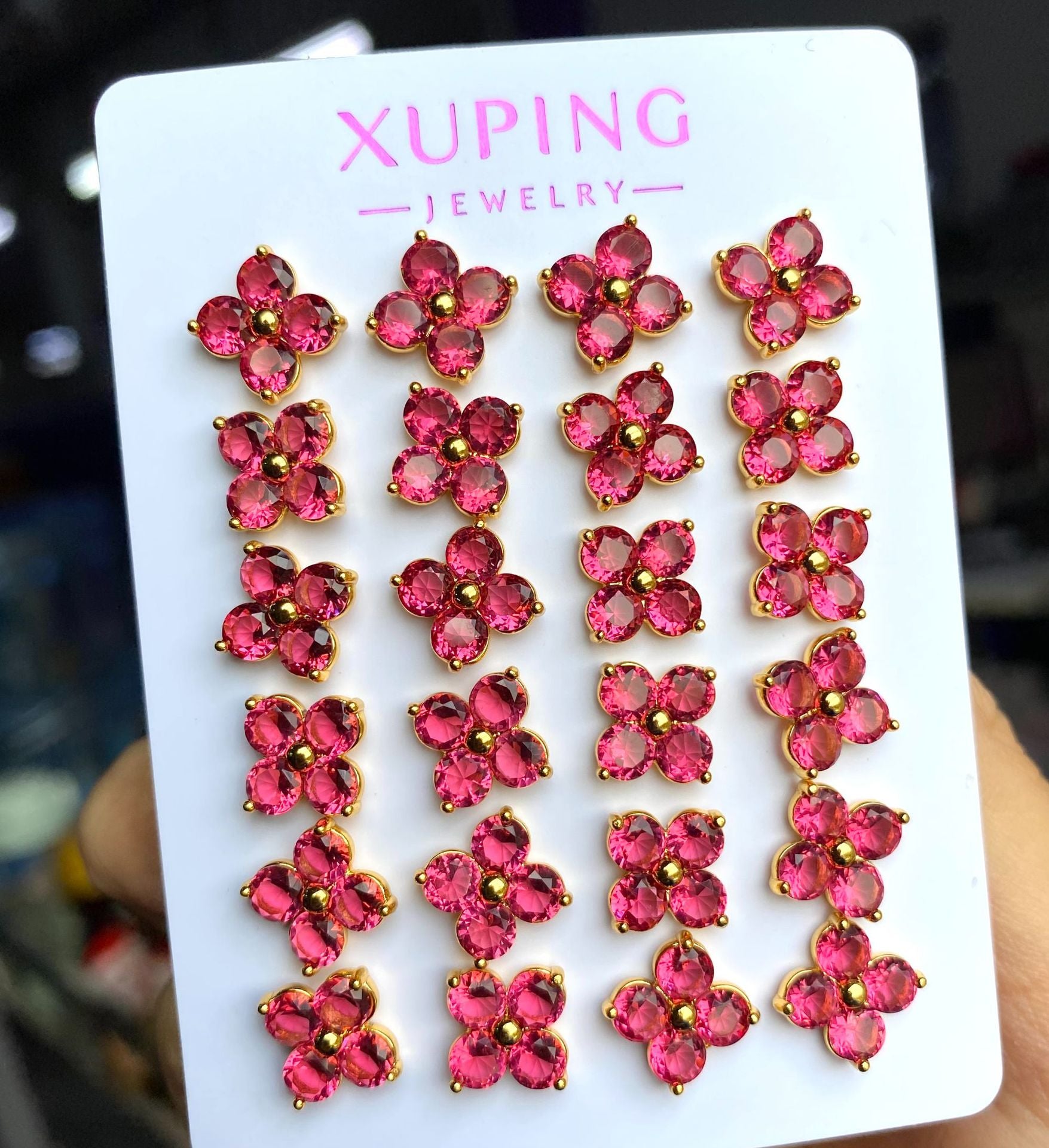Red Four-Leaf Flower Earrings