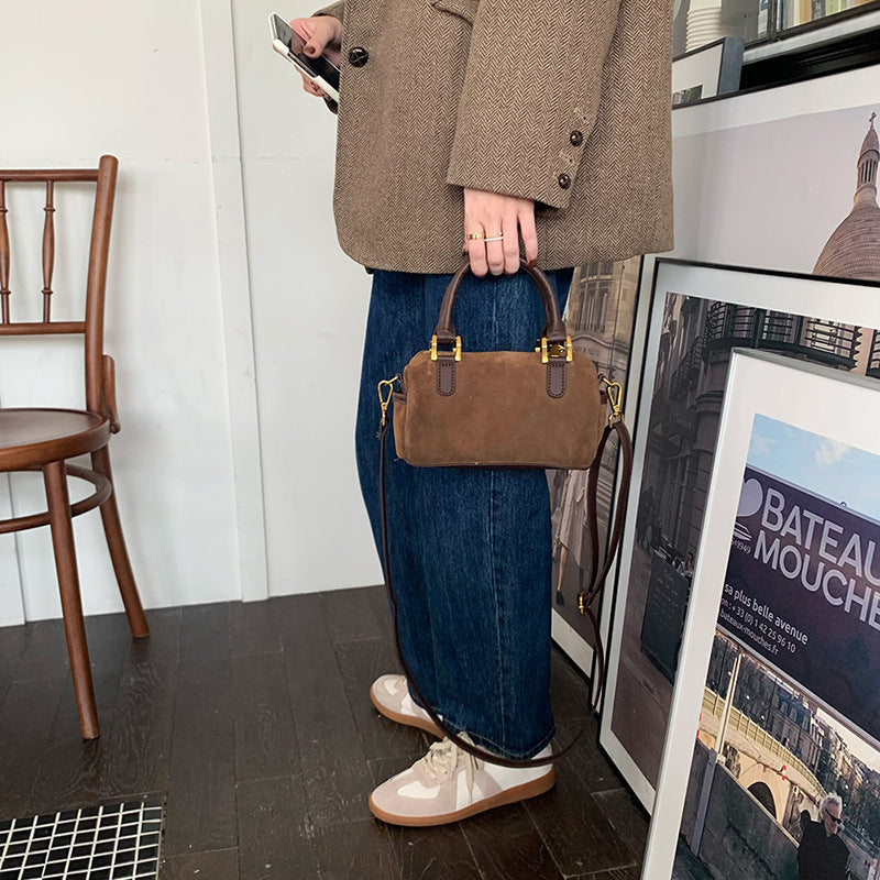 Retro Suede Boston Shoulder Bag