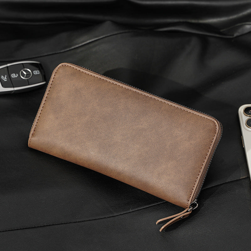 Men's Long Zipper Faux Leather Multifunctional Wallet