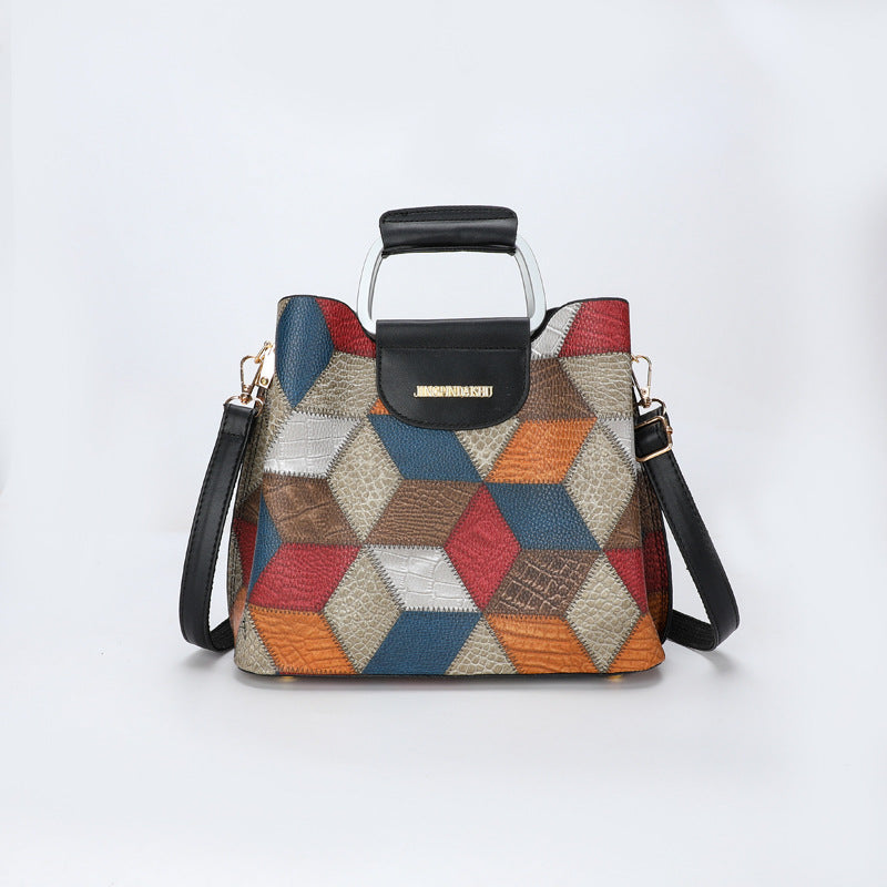 Striped Plaid Multi-Compartment Crossbody Bag