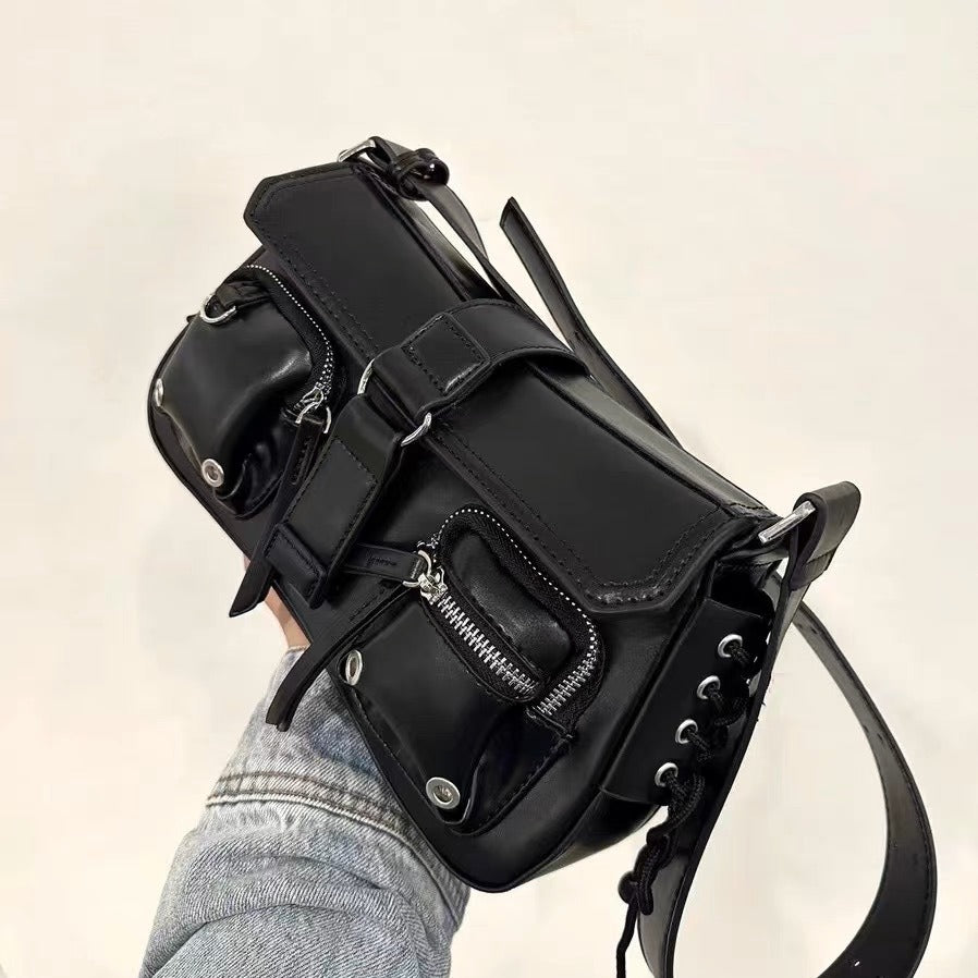 Hot Girl Textured Motorcycle Baguette Shoulder Bag