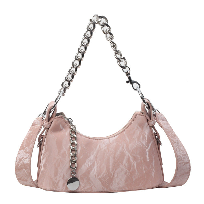 French Textured Underarm Bag with Chain Strap