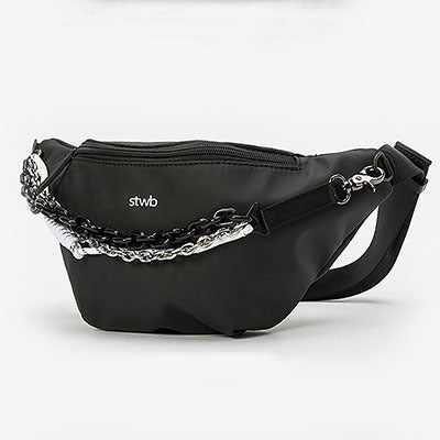 Geometric Chain Canvas Waist Crossbody Bag for Women