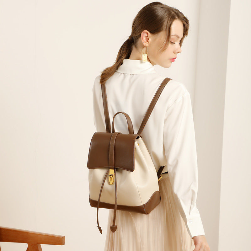 Fashionable Double Strap Cowhide School Backpack
