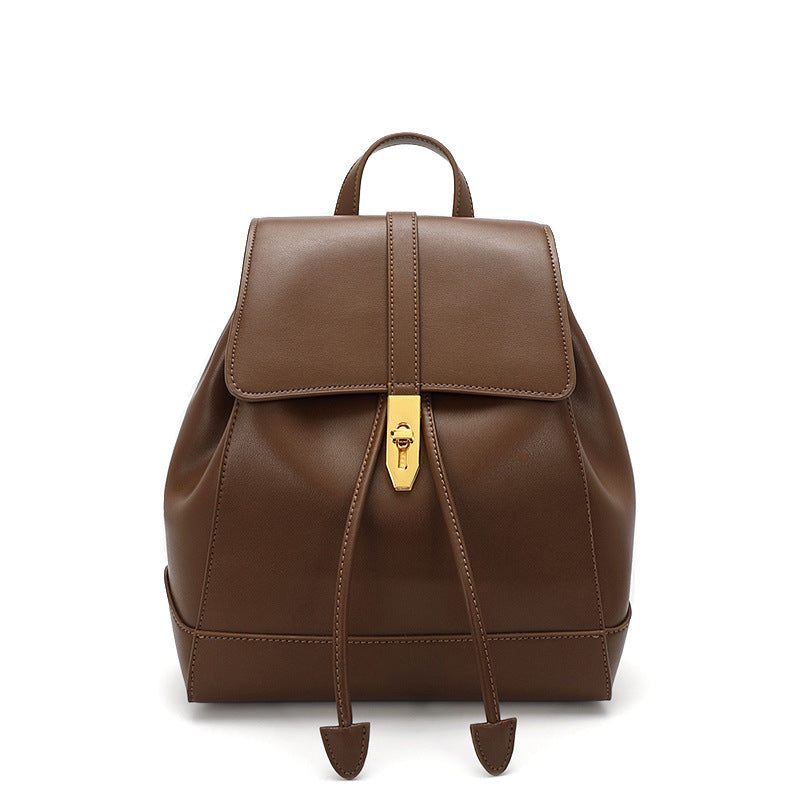 Fashionable Double Strap Cowhide School Backpack