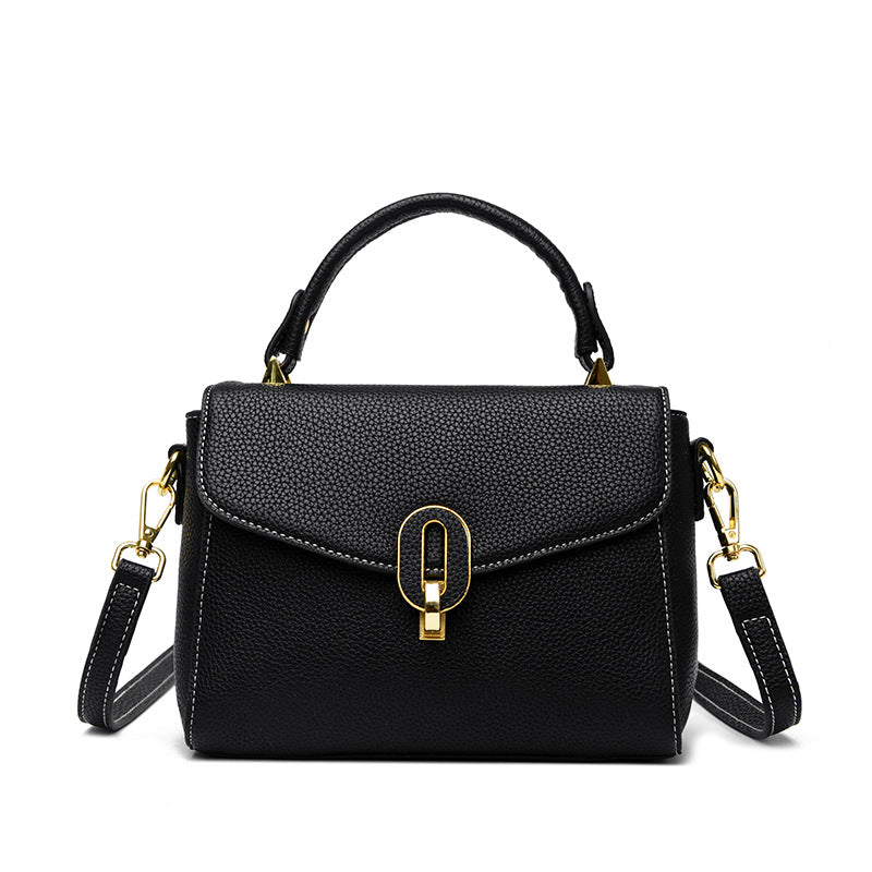 Lock Square Cowhide Textured Handbag