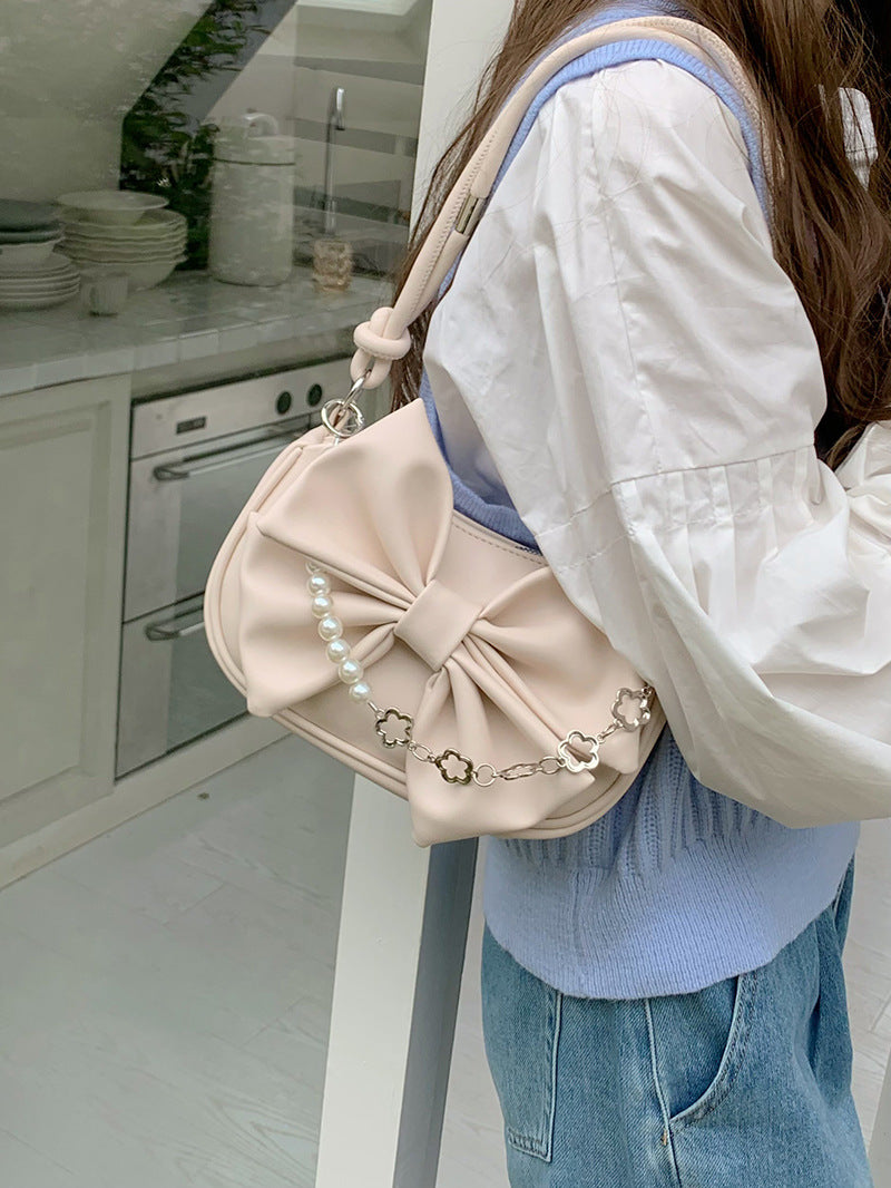 Hot Girl Textured Mini Bow Underarm Shoulder Bag