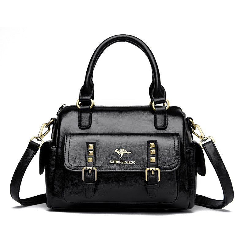 Rebel Stud Waxed Leather Boston Handbag