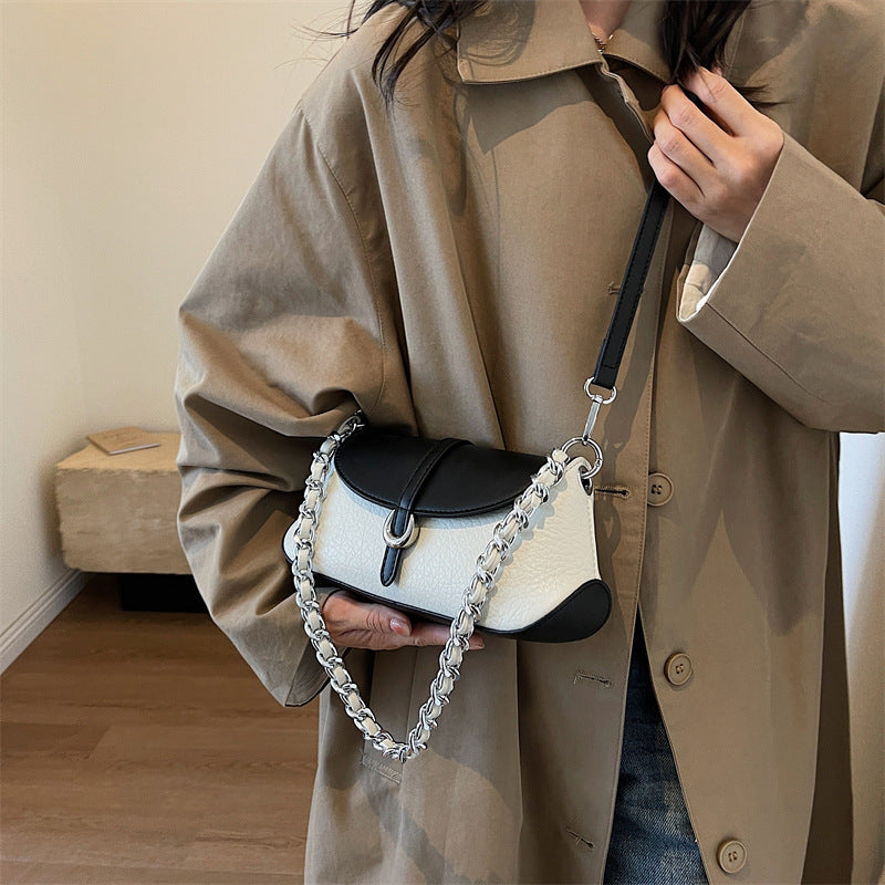French Niche Chain Underarm Contrast Baguette Bag