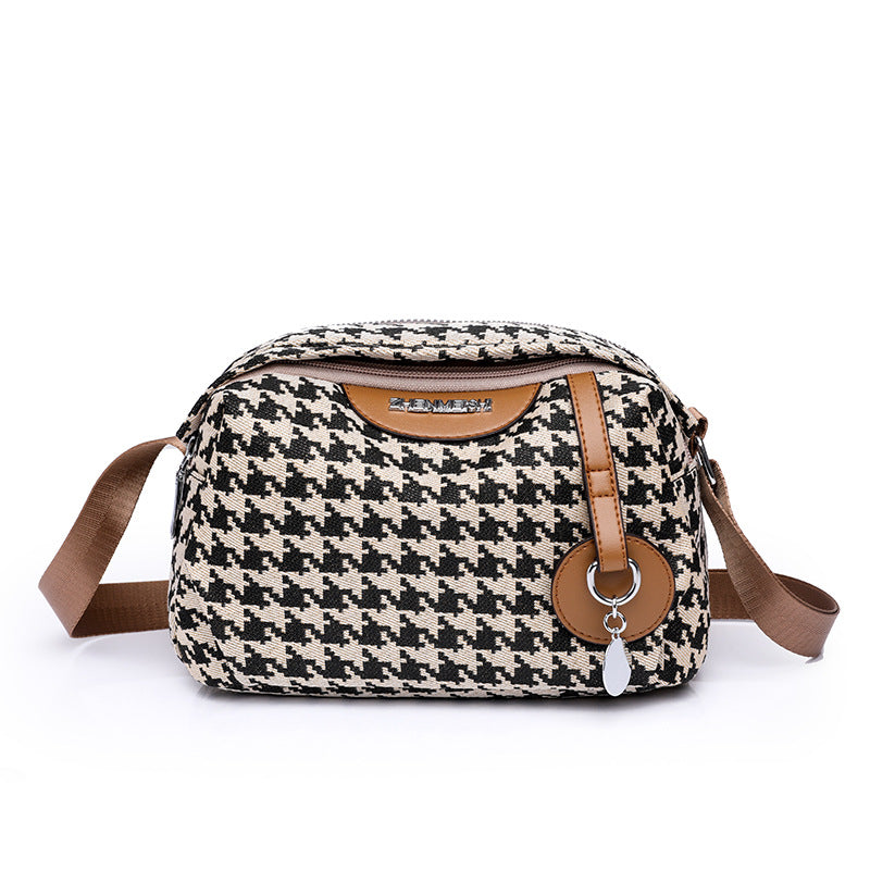 Houndstooth canvas large capacity double-layer messenger bag