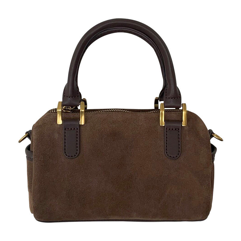 Retro Suede Boston Shoulder Bag