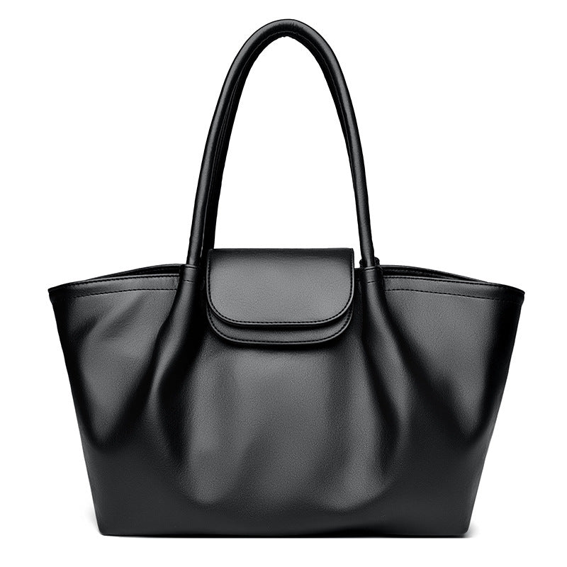 Pleat Style Genuine Leather Shoulder Bag
