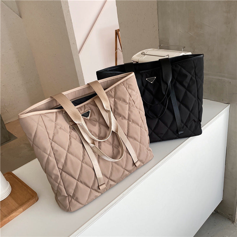Quilted Diamond Style Nylon Casual Tote Bag