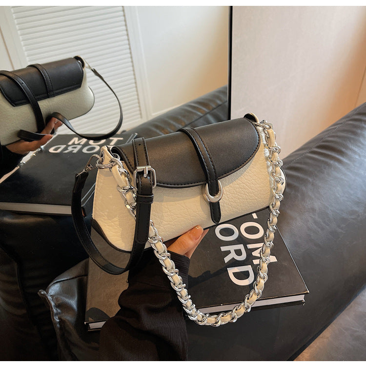 French Niche Chain Underarm Contrast Baguette Bag