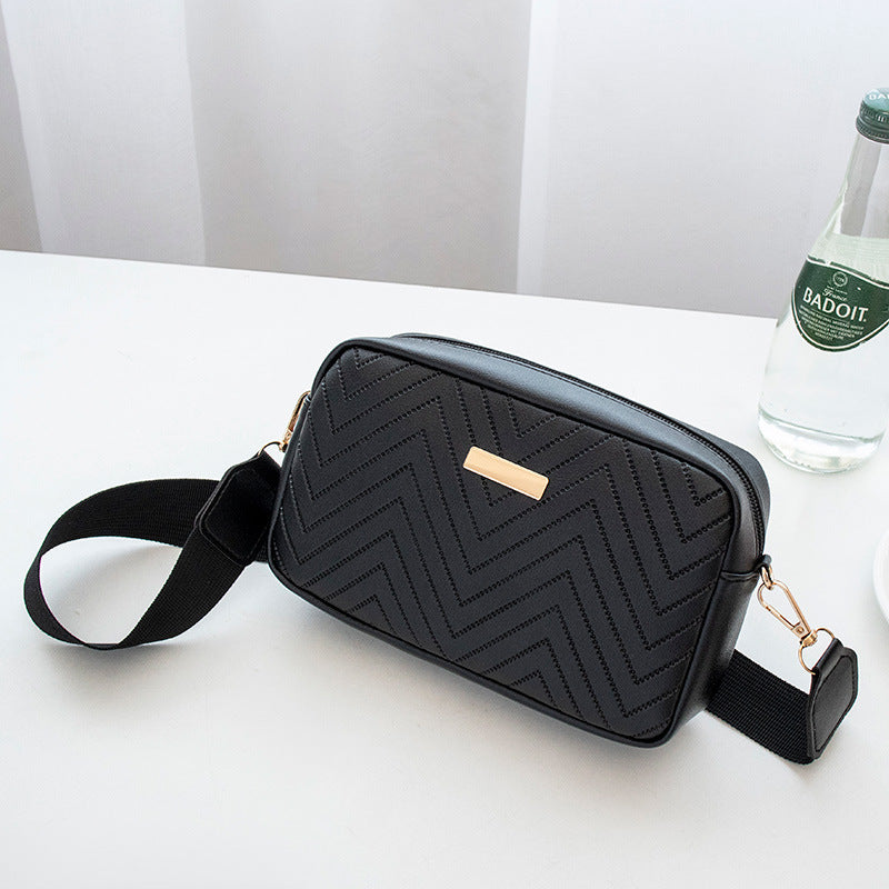 Wave Pattern Embroidered Camera Crossbody Bag