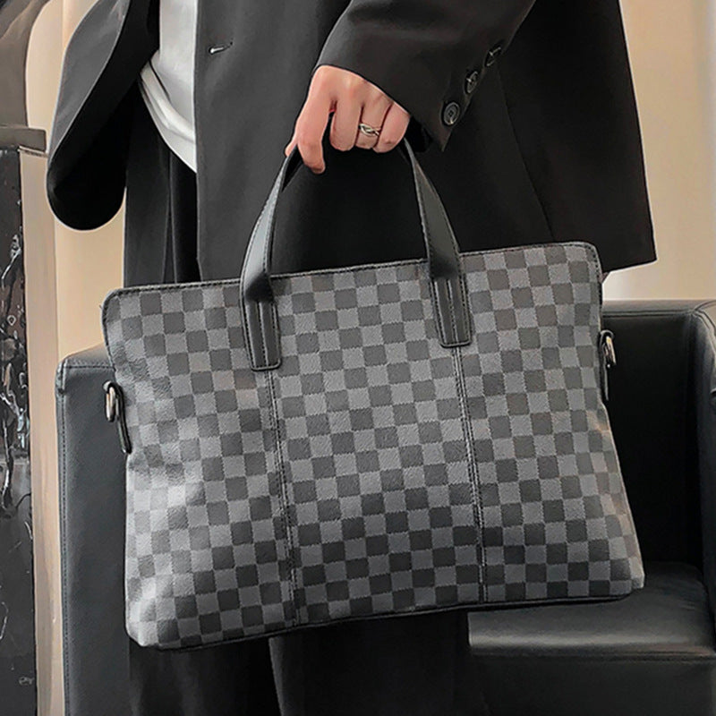New Business Style Men's Plaid PU Leather Briefcase