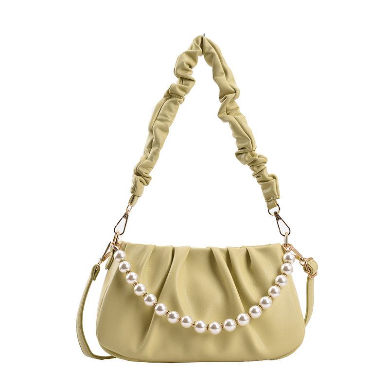 Wrinkled Cloud Bag with Pearl Chain Shoulder Strap