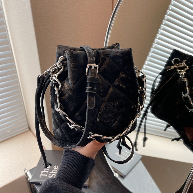 Velvet Retro Western Crossbody Bucket Shoulder Bag
