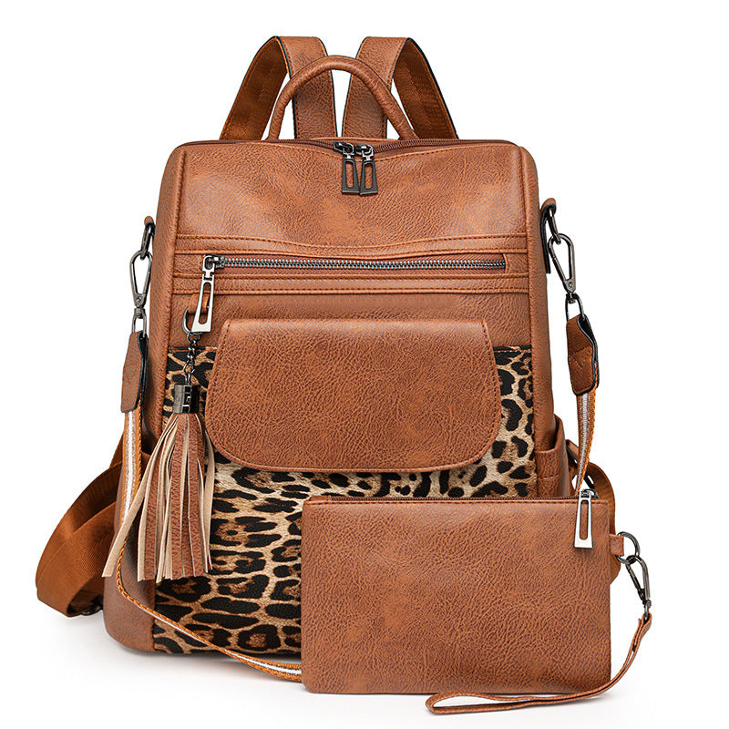 Retro Leopard Print Large Capacity Women's Backpack