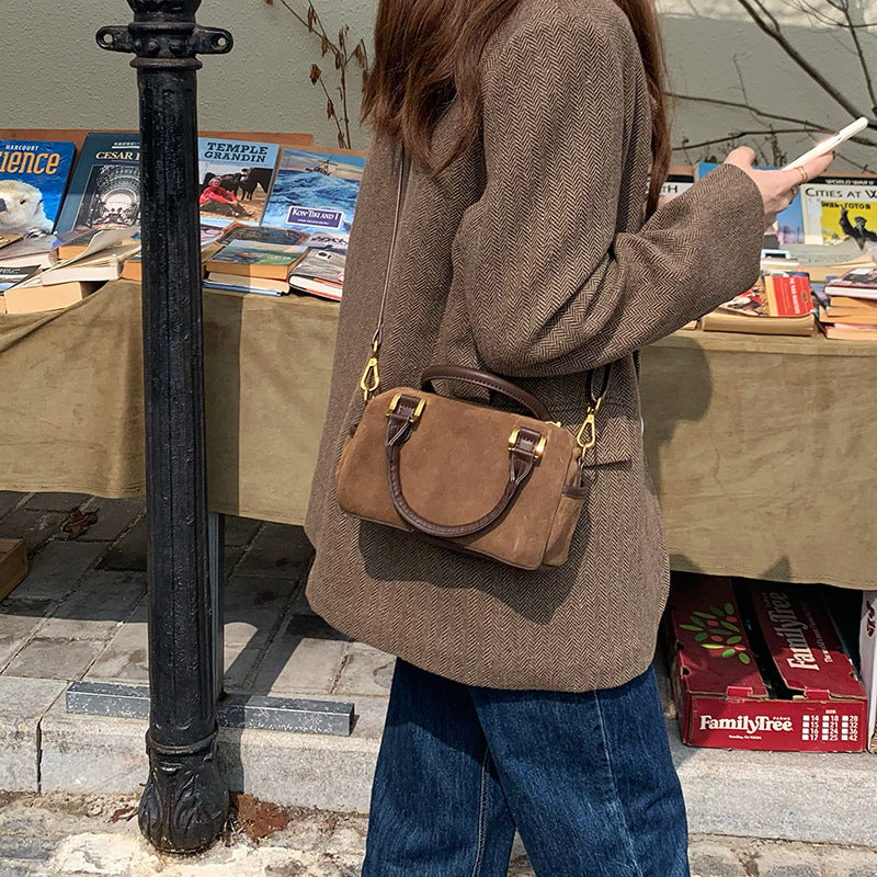 Retro Suede Boston Shoulder Bag