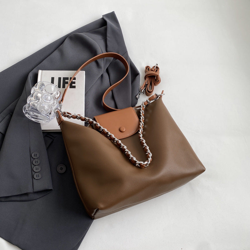 Retro Pleated Chain Shoulder Commuting Tote Bag