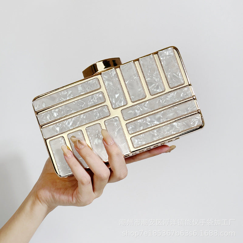 Metallic Glitter Acrylic Chain Clutch Evening Bag