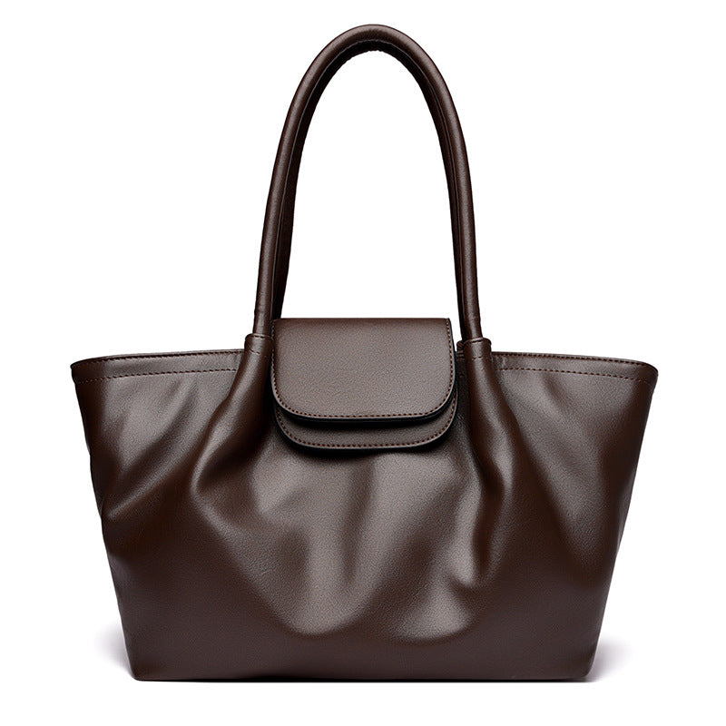 Pleat Style Genuine Leather Shoulder Bag