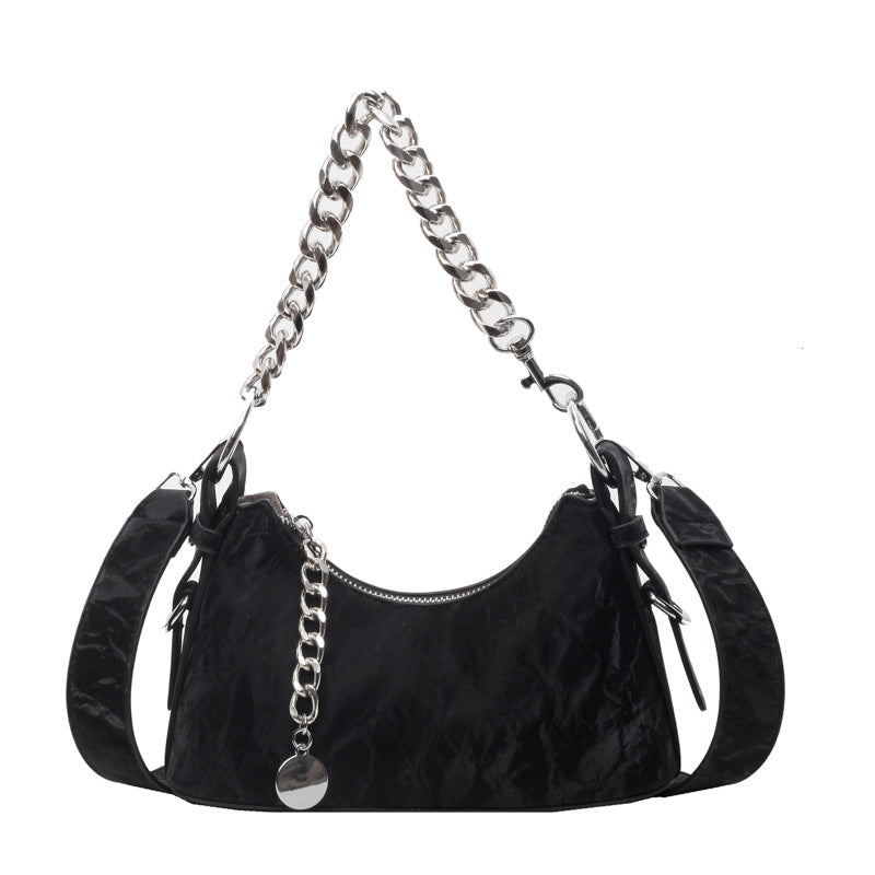 French Textured Underarm Bag with Chain Strap