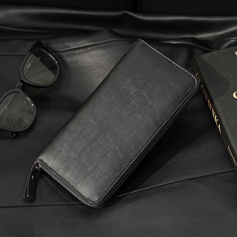 Men's Long Zipper Faux Leather Multifunctional Wallet