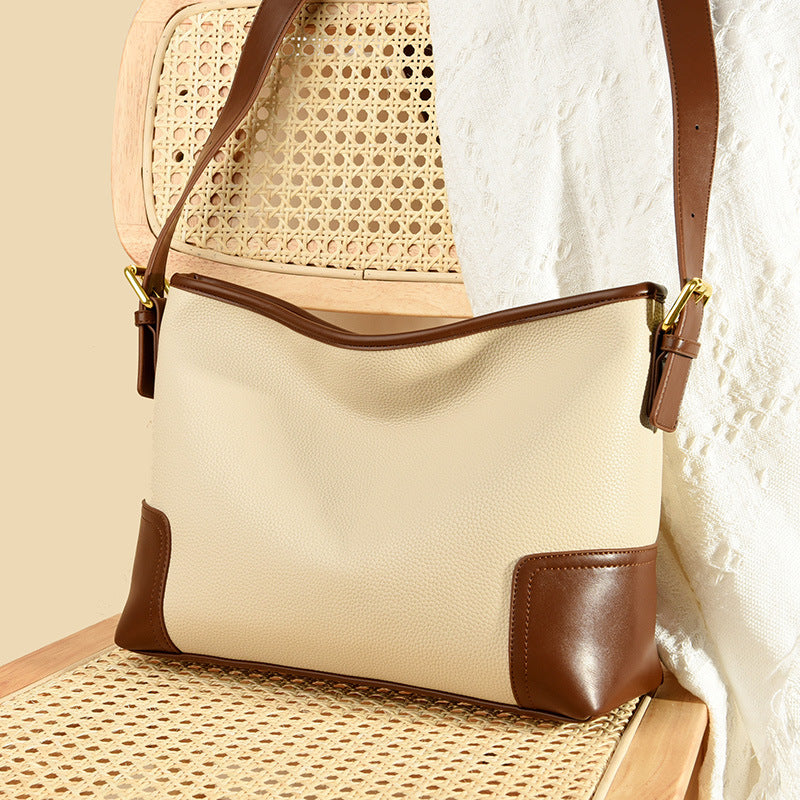 Retro Contrast PU Leather Commuter Shoulder Tote Bag