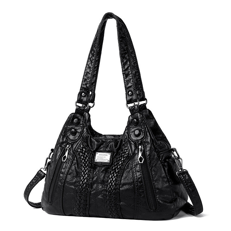 Washed Leather Street Style Mom Shoulder Bag