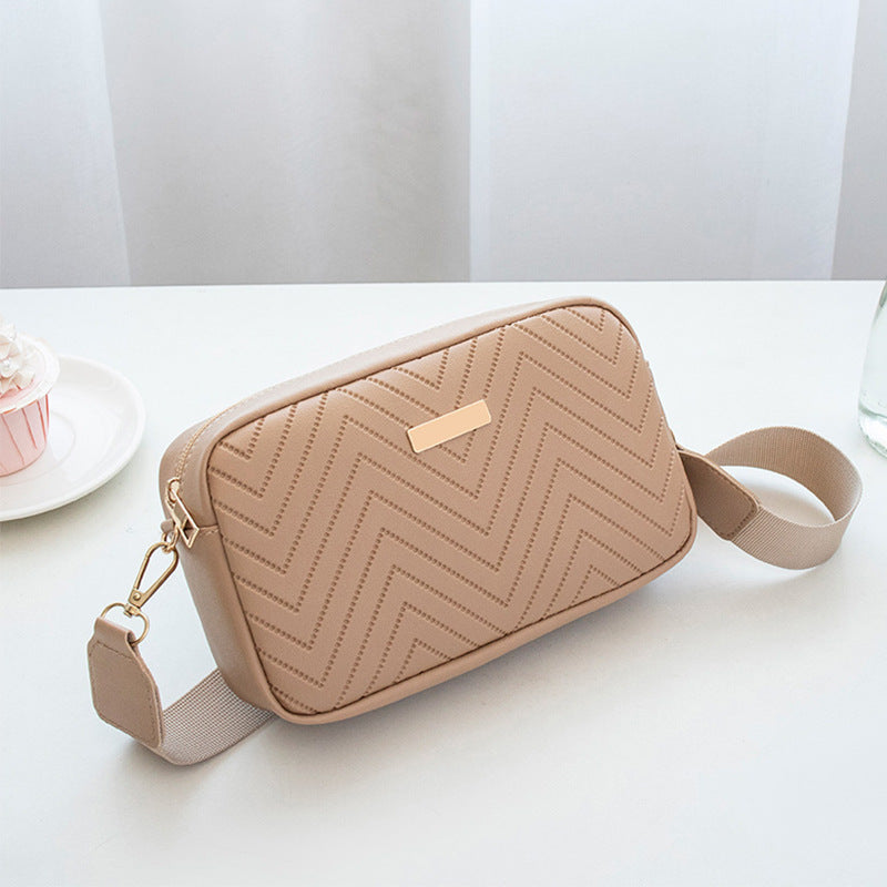 Wave Pattern Embroidered Camera Crossbody Bag