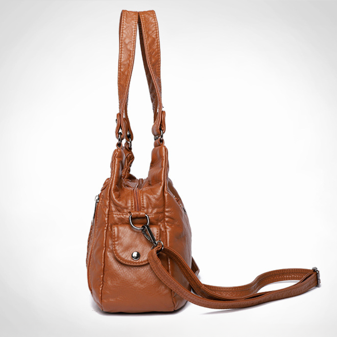 Washed Leather Street Style Mom Shoulder Bag