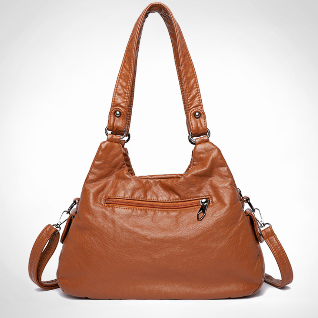 Washed Leather Street Style Mom Shoulder Bag