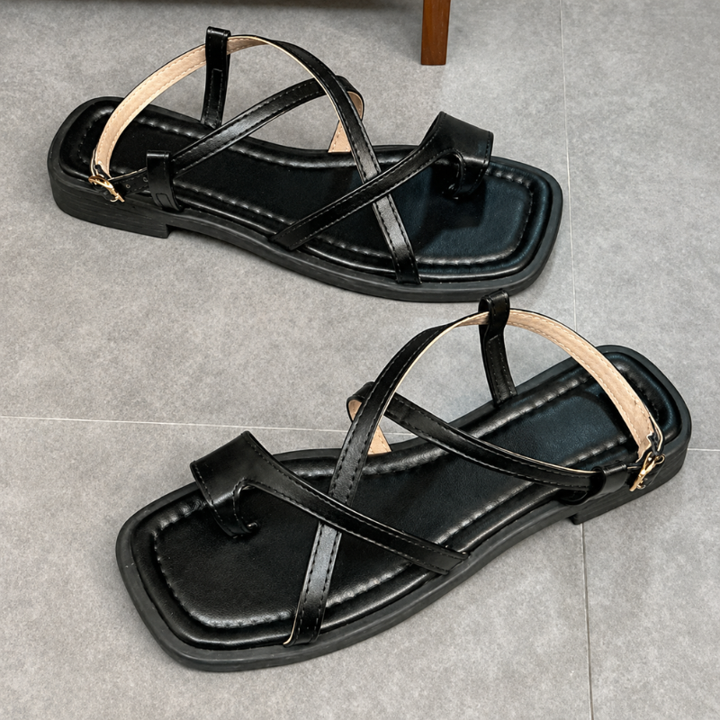 Solenne Square-Toe Thong Sandals