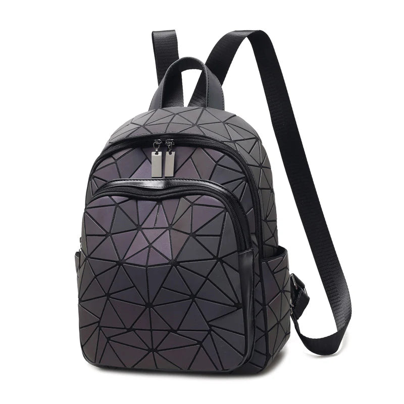 Luminous Rhombus PU Leather Trendy Travel Backpack