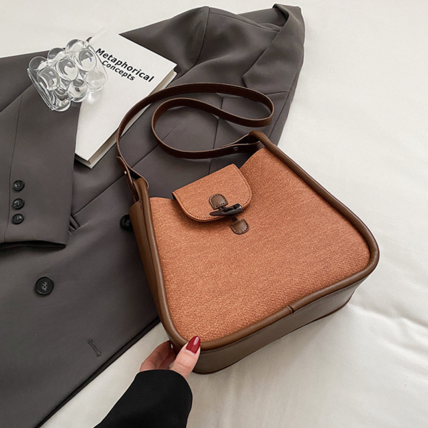 French Contrast Stitch Bucket Shoulder Messenger Bag