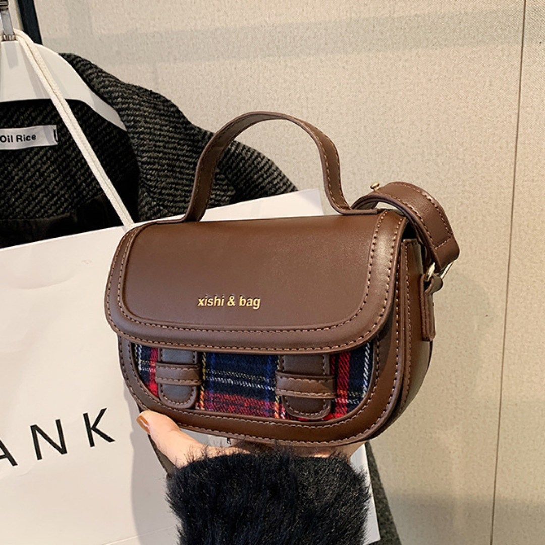Contrast Multi-Material Saddle Denim Wool Crossbody